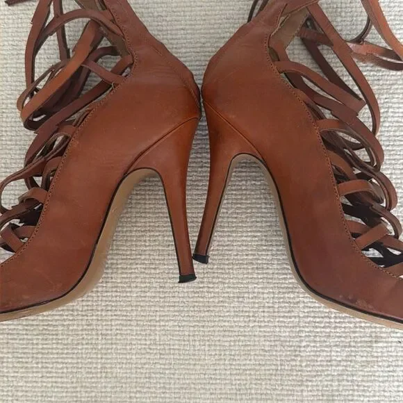Isabel Marant Luxurious Designer Frye Strappy Brown Leather Heels Size 35 IT - Picture 8 of 9